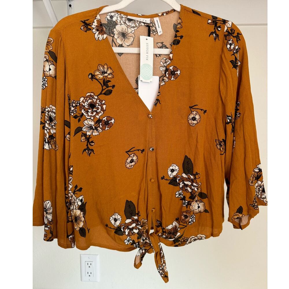 NWT Luq Cazzi Tie Front Top Mustard Yellow‎ Size XS
